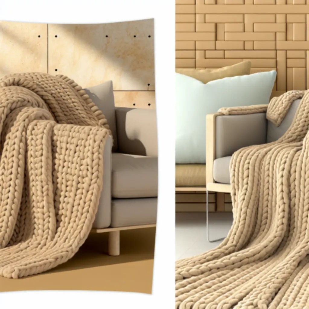 Piaskowy koc dziergany Sand z grubym splotem