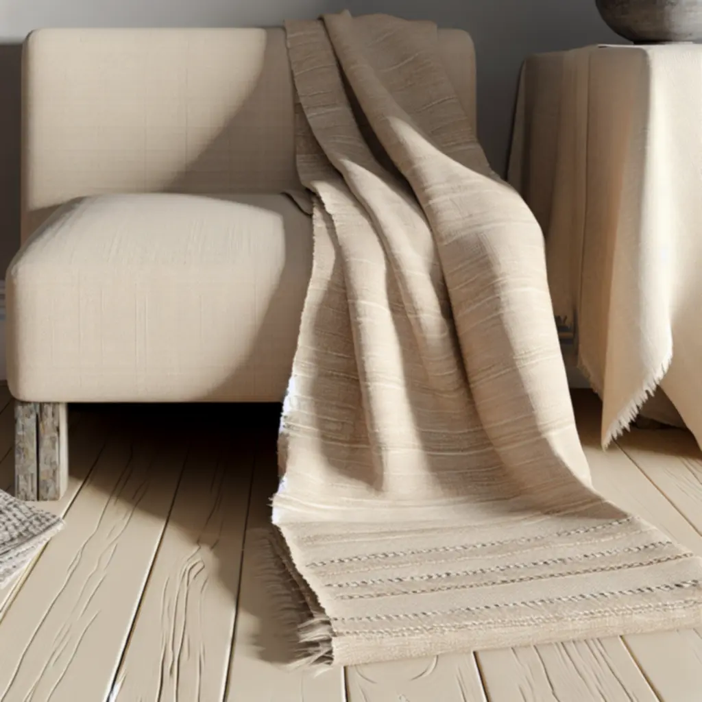 Beżowy koc lniany Stone o surowej fakturze