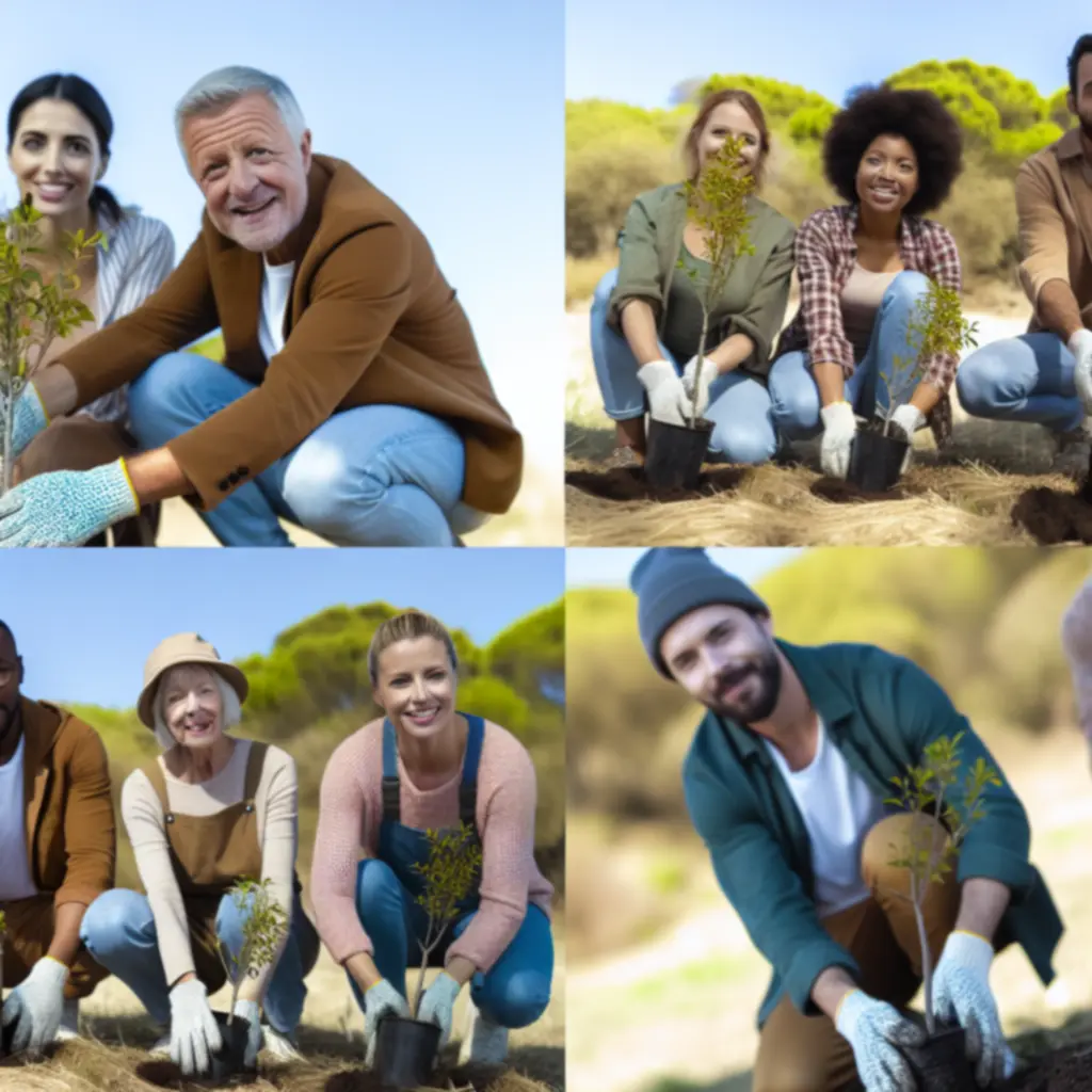 Wolontariusze PillowDay sadzący młode drzewa podczas akcji społecznej.