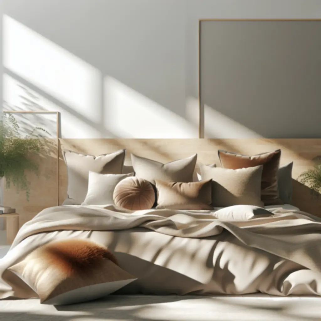 Przytulna sypialnia z eleganckimi poduszkami i kocem PillowDay