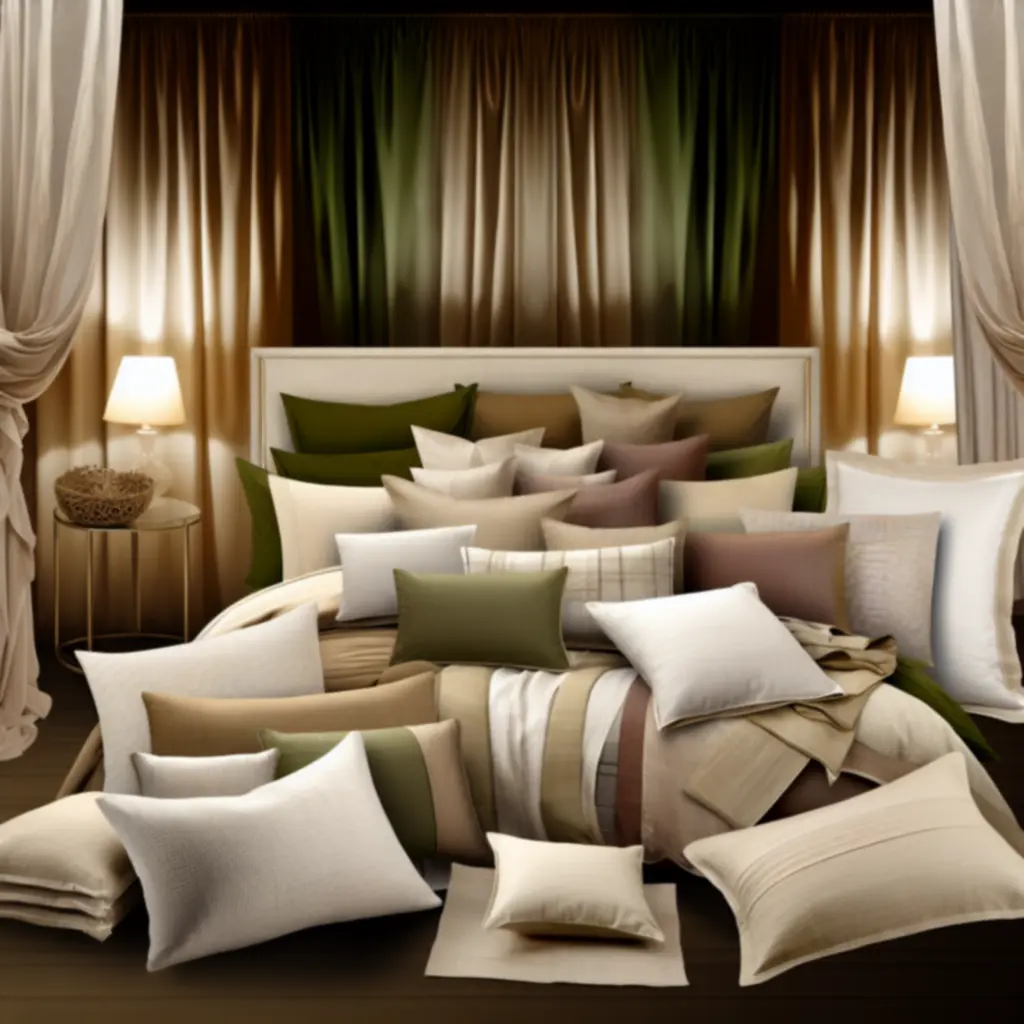 Eleganczne łóżko z poszewkami w odcieniach ziemi