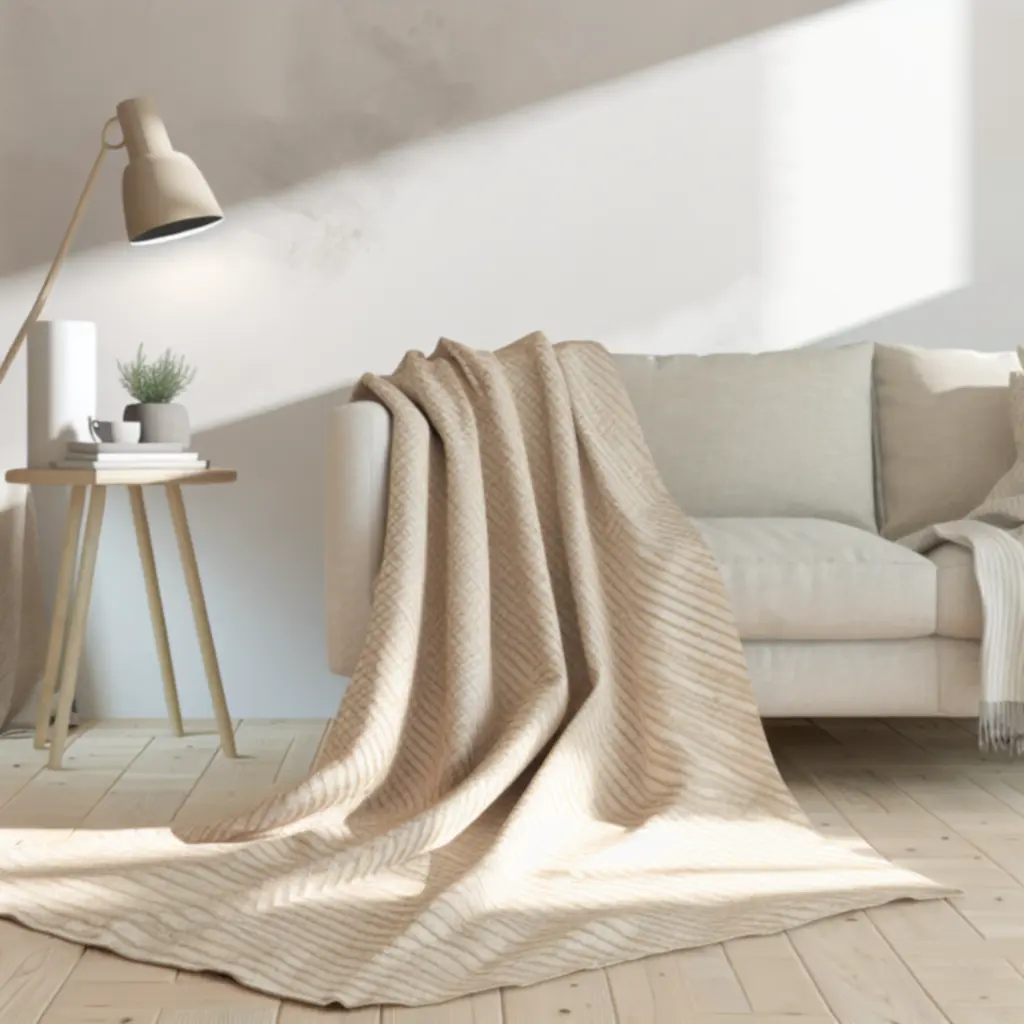 Pled Scandinavian Weave 130x170 z lnu w kolorze beżowym