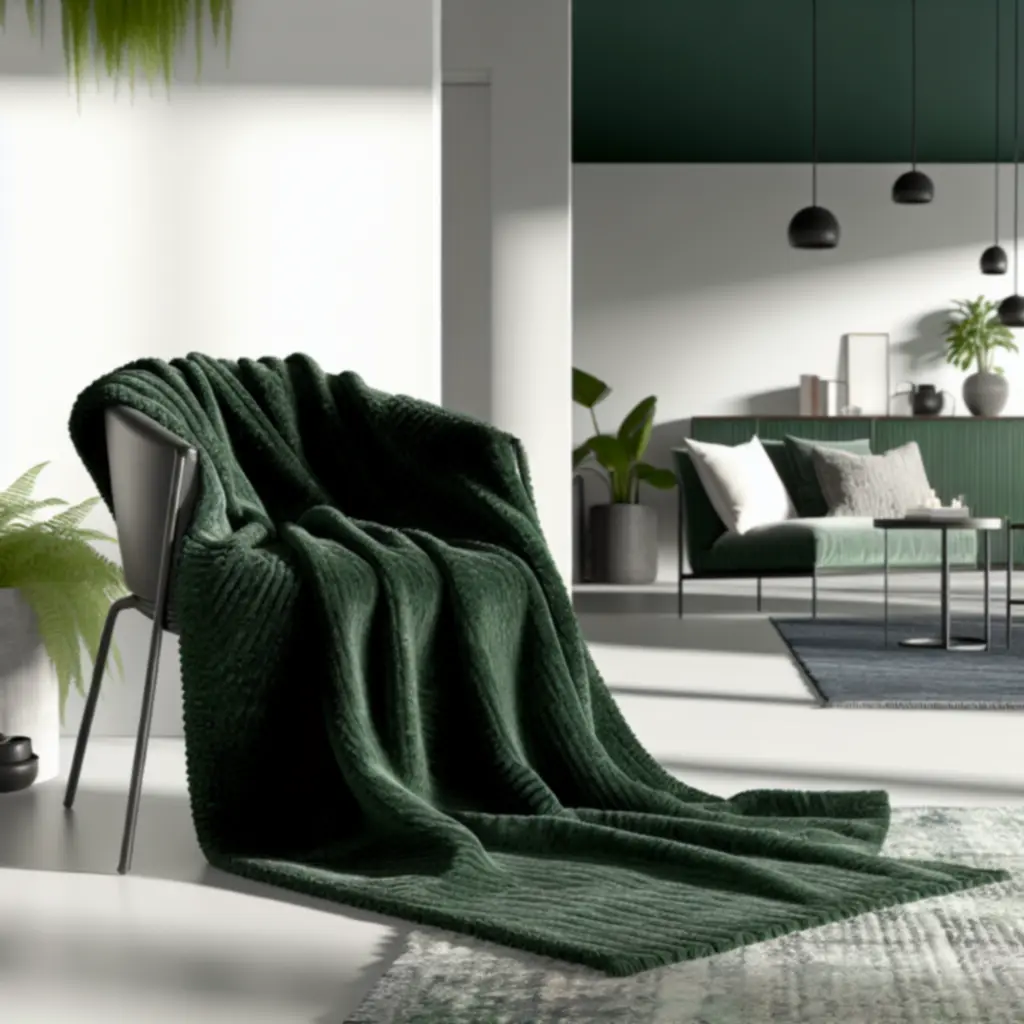 Wełniany pled w kolorze leśnej zieleni