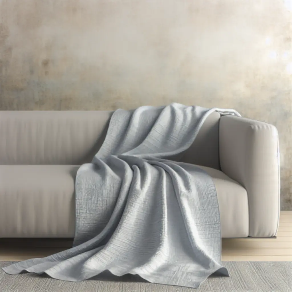 Lekki pled w jasnoszarej tonacji z fakturą lnu