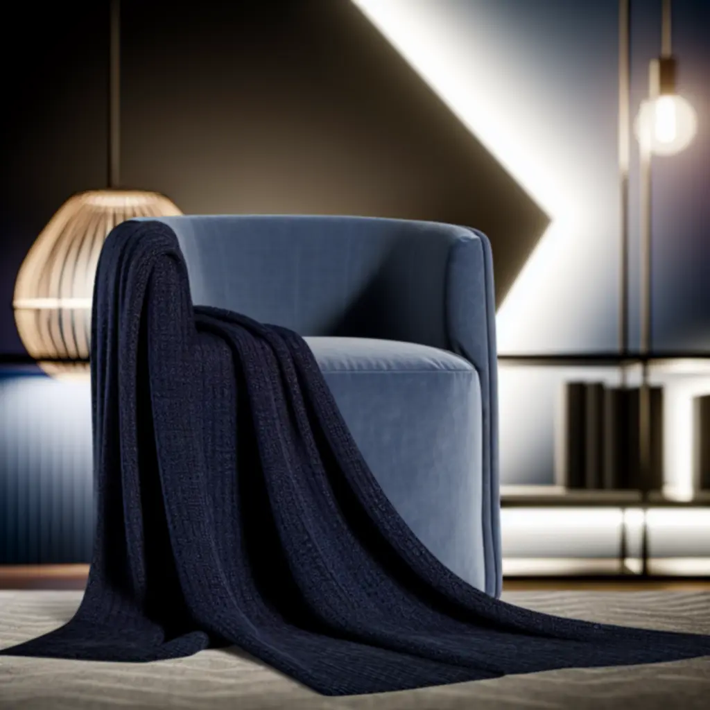 Granatowy wełniany pled na fotelu